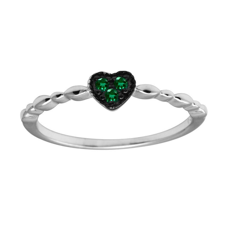 Silver 925 Rhodium Plated Heart 3 Green CZ Ring - BGR01227GRN | Silver Palace Inc.