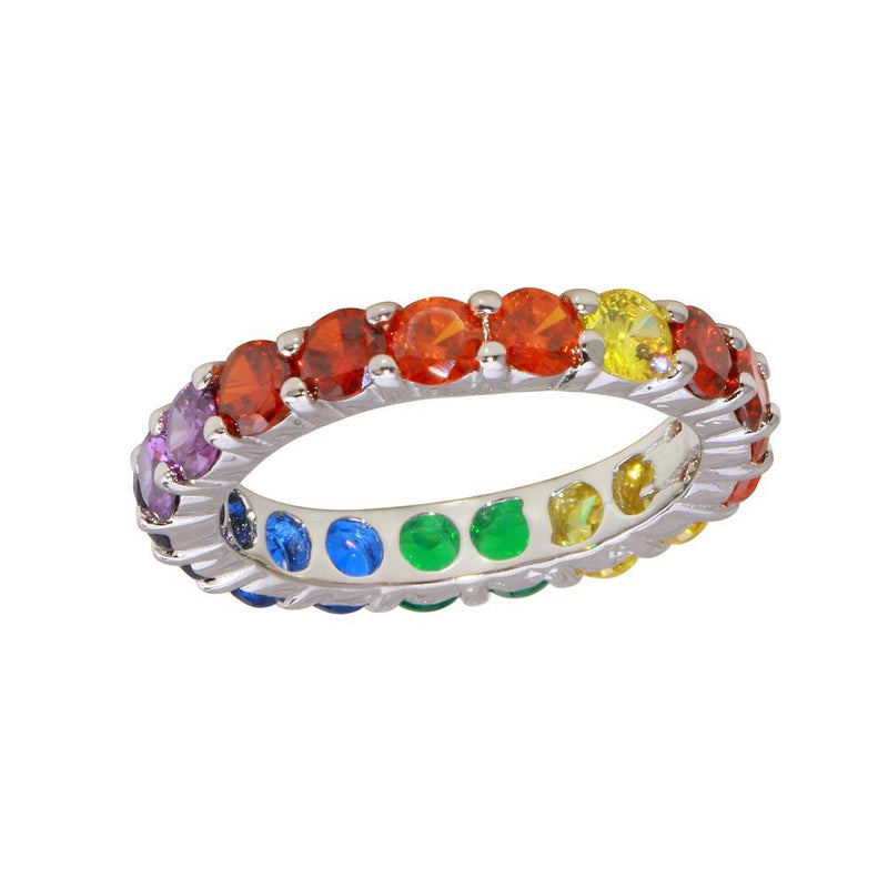 Silver 925 Rhodium Plated Round Multi-Colored CZ Eternity Ring - BGR01232 | Silver Palace Inc.