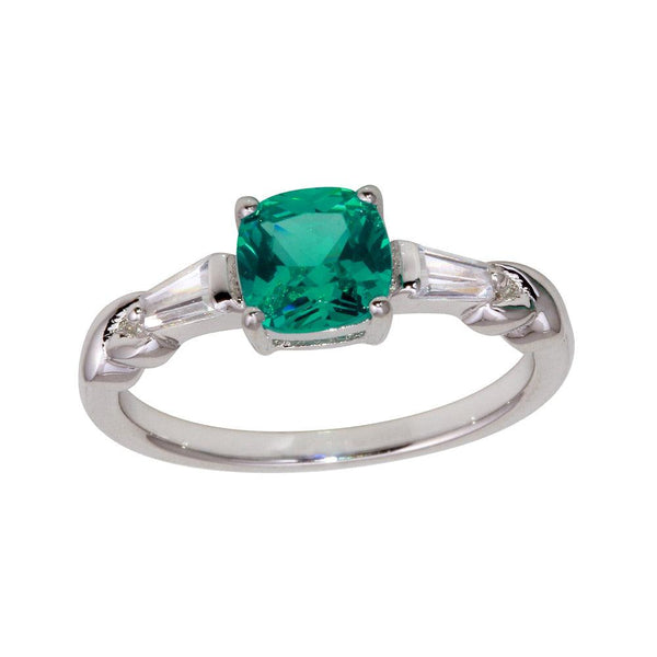 Silver 925 Rhodium Plated Teal CZ Stone Ring - BGR01237 | Silver Palace Inc.