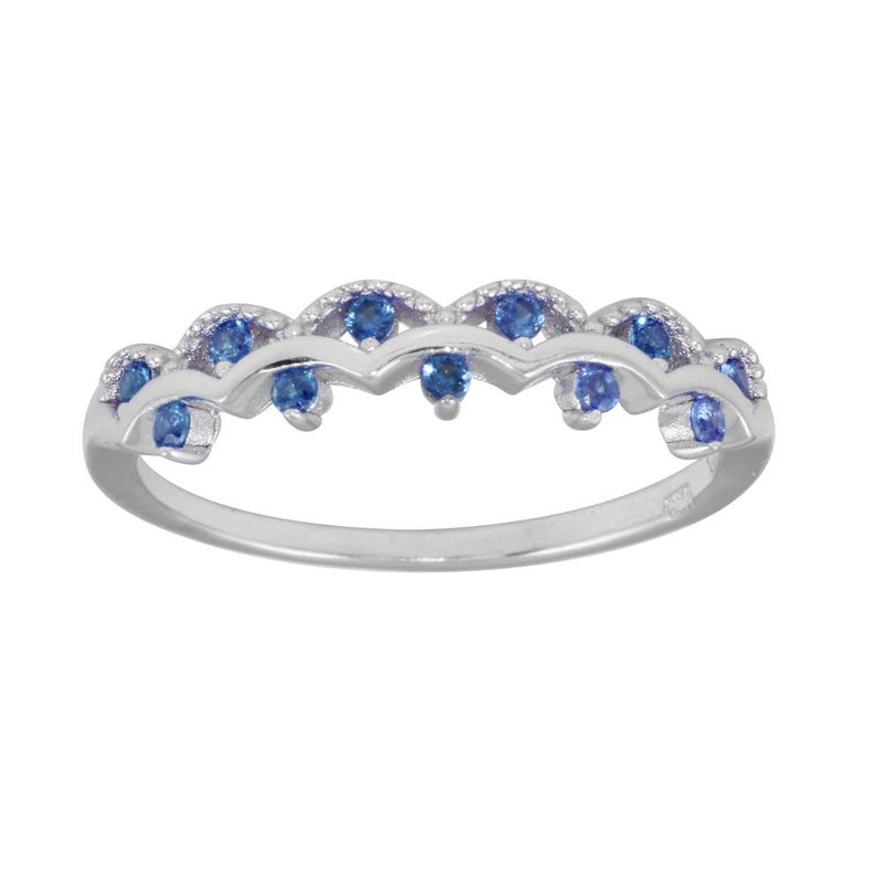 Silver 925 Rhodium Plated Wavy Ring with Blue CZ - BGR01239BLU | Silver Palace Inc.
