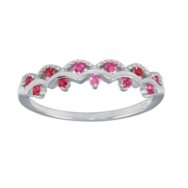 Silver 925 Rhodium Plated Wavy Ring with Red CZ - BGR01239RED | Silver Palace Inc.