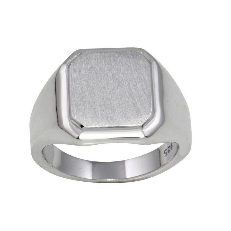 Silver 925 Rhodium Plated Engravable Octagon Ring with Matte Finish - BGR01240 | Silver Palace Inc.