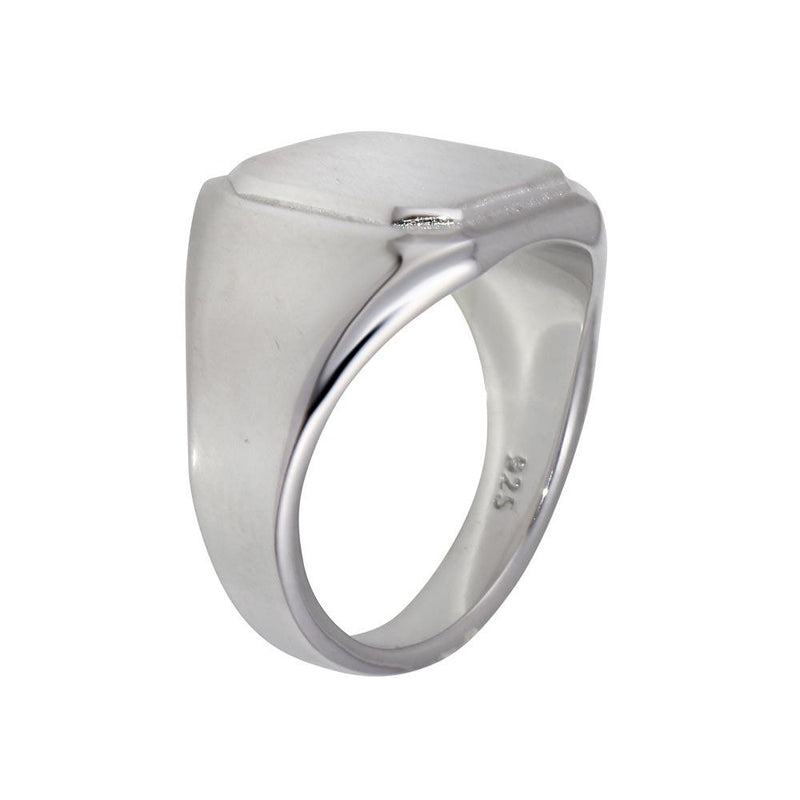 Rhodium Plated 925 Sterling Silver Engravable Octagon Ring with Matte Finish - BGR01240