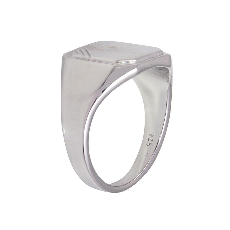 Silver 925 Rhodium Plated Men's Engravable Octagon Ring with Matte Finish - BGR01241