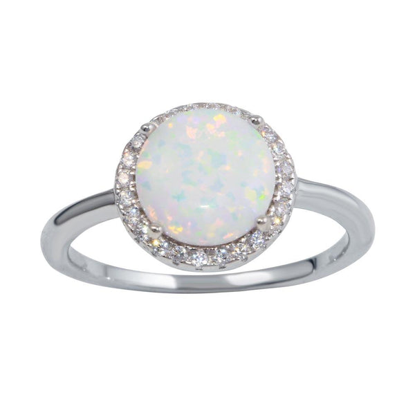 Silver 925 Rhodium Plated Round Opal Stone Ring with CZ - BGR01242 | Silver Palace Inc.