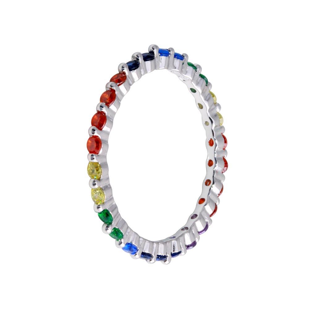 Anillo de eternidad de plata de ley 925 rodiada con circonitas arcoíris - BGR01243