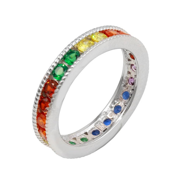 Silver 925 Rhodium Plated Rainbow CZ Eternity Ring - BGR01244 | Silver Palace Inc.