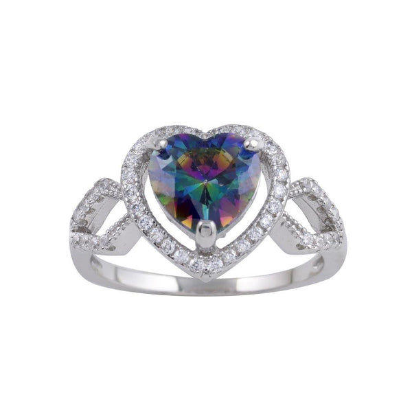 Silver 925 Rhodium Plated Halo Heart Synthetic Mystic Topaz CZ Ring - BGR01246 | Silver Palace Inc.
