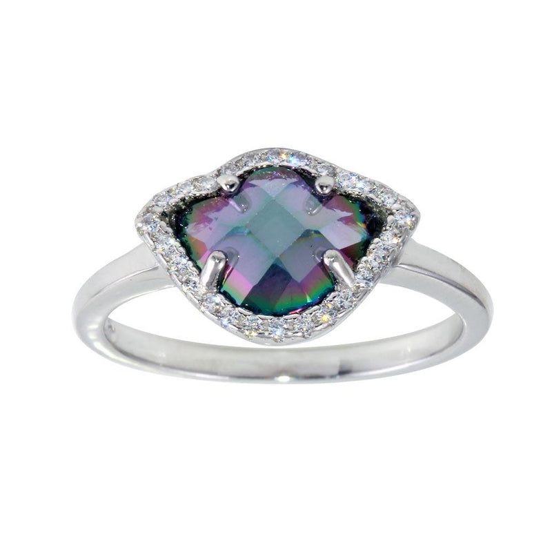 Silver 925 Rhodium Plated Oval Synthetic Mystic Topaz CZ Ring - BGR01247 | Silver Palace Inc.