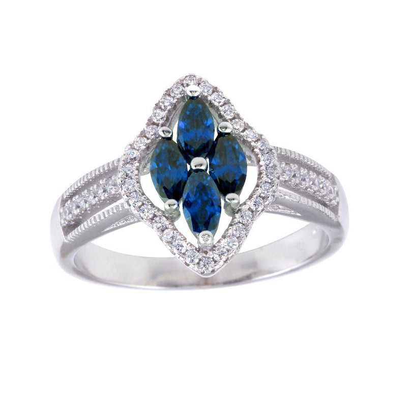 Silver 925 Rhodium Plated 4 Blue Marquise Center CZ Ring - BGR01253BLU | Silver Palace Inc.