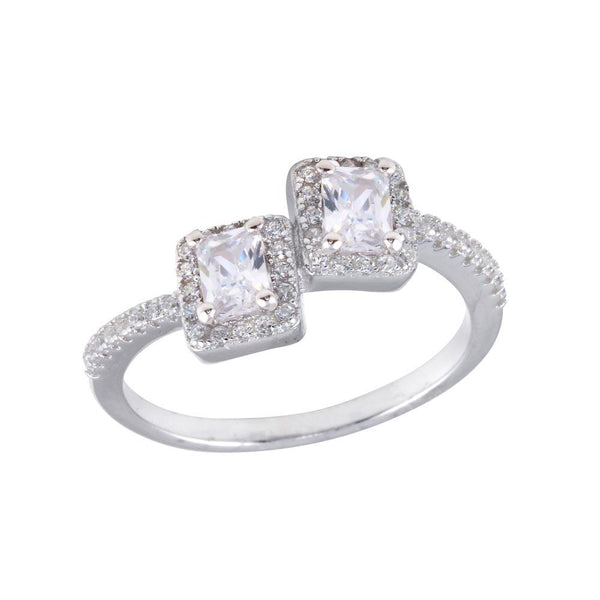 Silver 925 Rhodium Plated Double Square Clear Center CZ Ring - BGR01254CLR | Silver Palace Inc.
