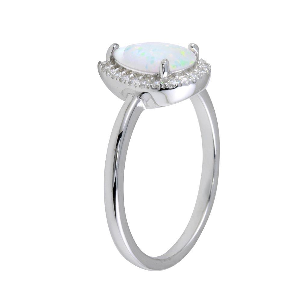 Anillo de plata de ley 925 rodiada con ópalo sintético en forma de lágrima y circonita cúbica - BGR01258