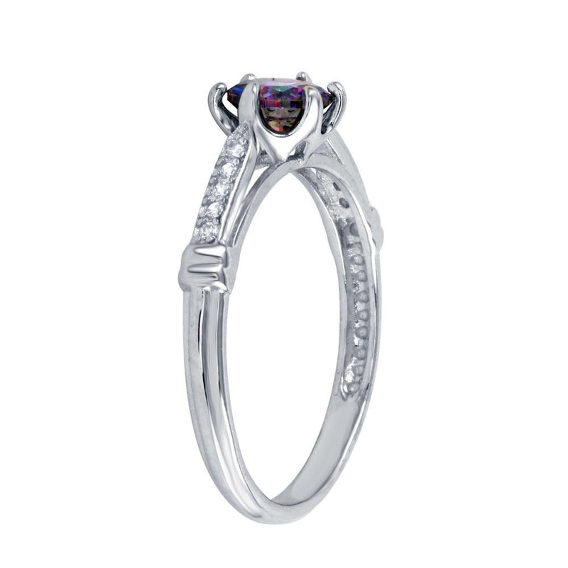 Rhodium Plated 925 Sterling Silver Oval Solitaire Synthetic Mystic Topaz CZ Ring - BGR01262