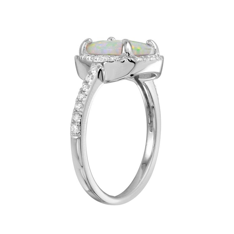 Silver 925 Rhodium Plated Square Halo Opal CZ Ring - BGR01271
