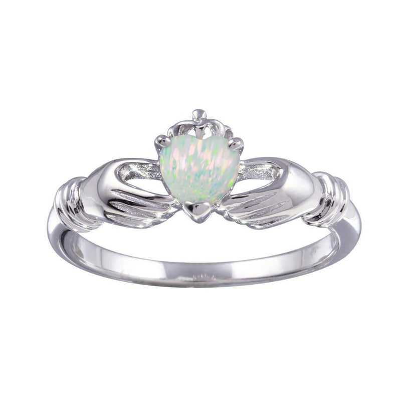 Rhodium Plated 925 Sterling Silver Heart Opal Ring - BGR01273 | Silver Palace Inc.