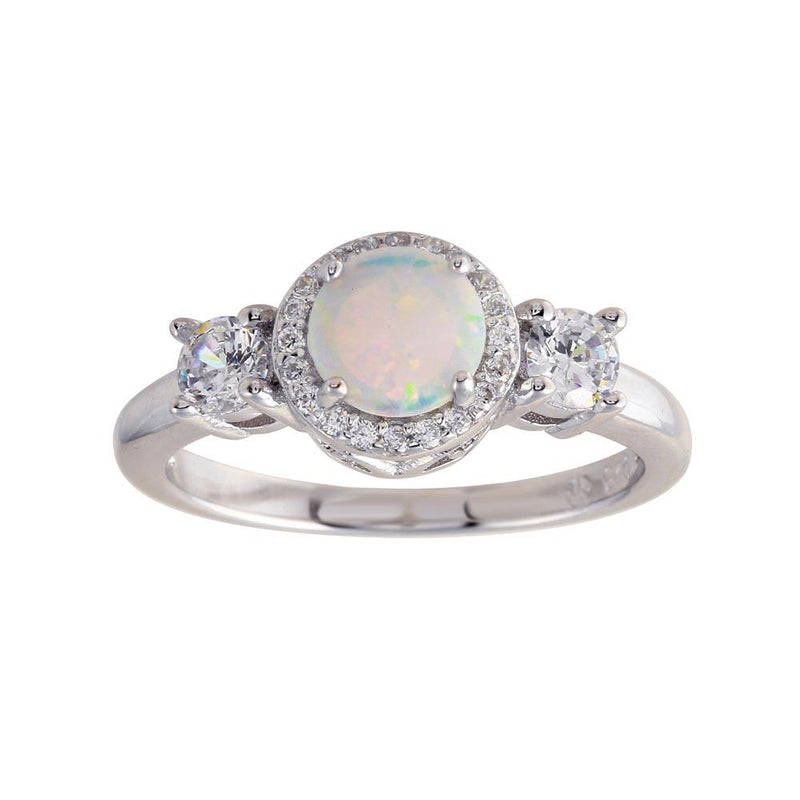 Silver 925 Rhodium Plated Round Opal Stone Halo CZ Ring - BGR01276 | Silver Palace Inc.