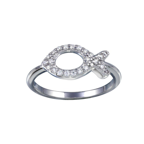 Rhodium Plated 925 Sterling Silver Open CZ Fish Ring - BGR01289 | Silver Palace Inc.
