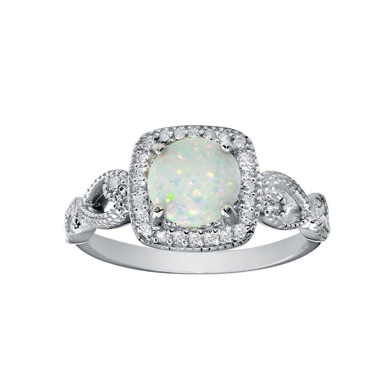 Rhodium Plated 925 Sterling Silver Infinite Shank Square Opal Stone Ring - BGR01291 | Silver Palace Inc.