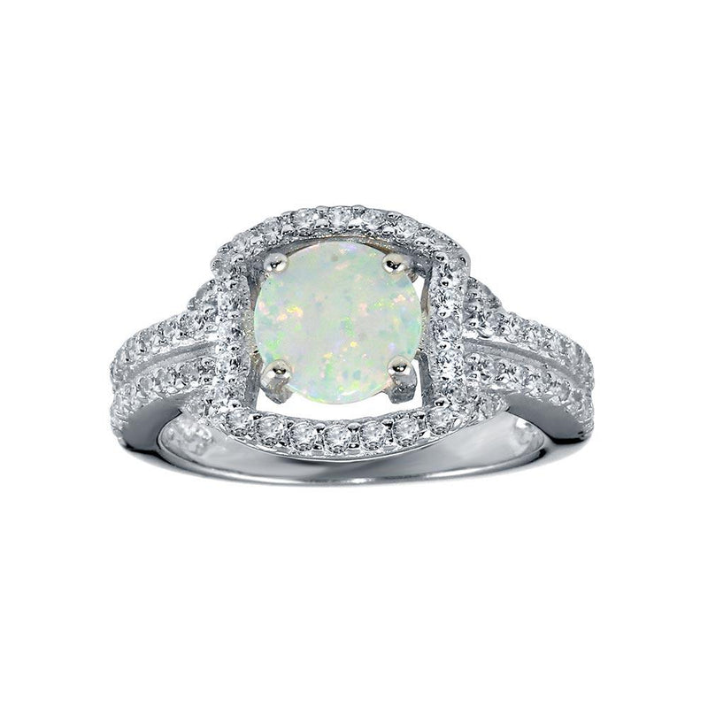 Rhodium Plated 925 Sterling Silver Square Opal Stone Ring - BGR01292 | Silver Palace Inc.