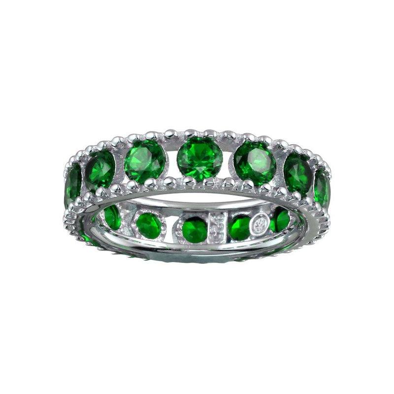 Rhodium Plated 925 Sterling Silver Round Green CZ Band - BGR01293GRN | Silver Palace Inc.