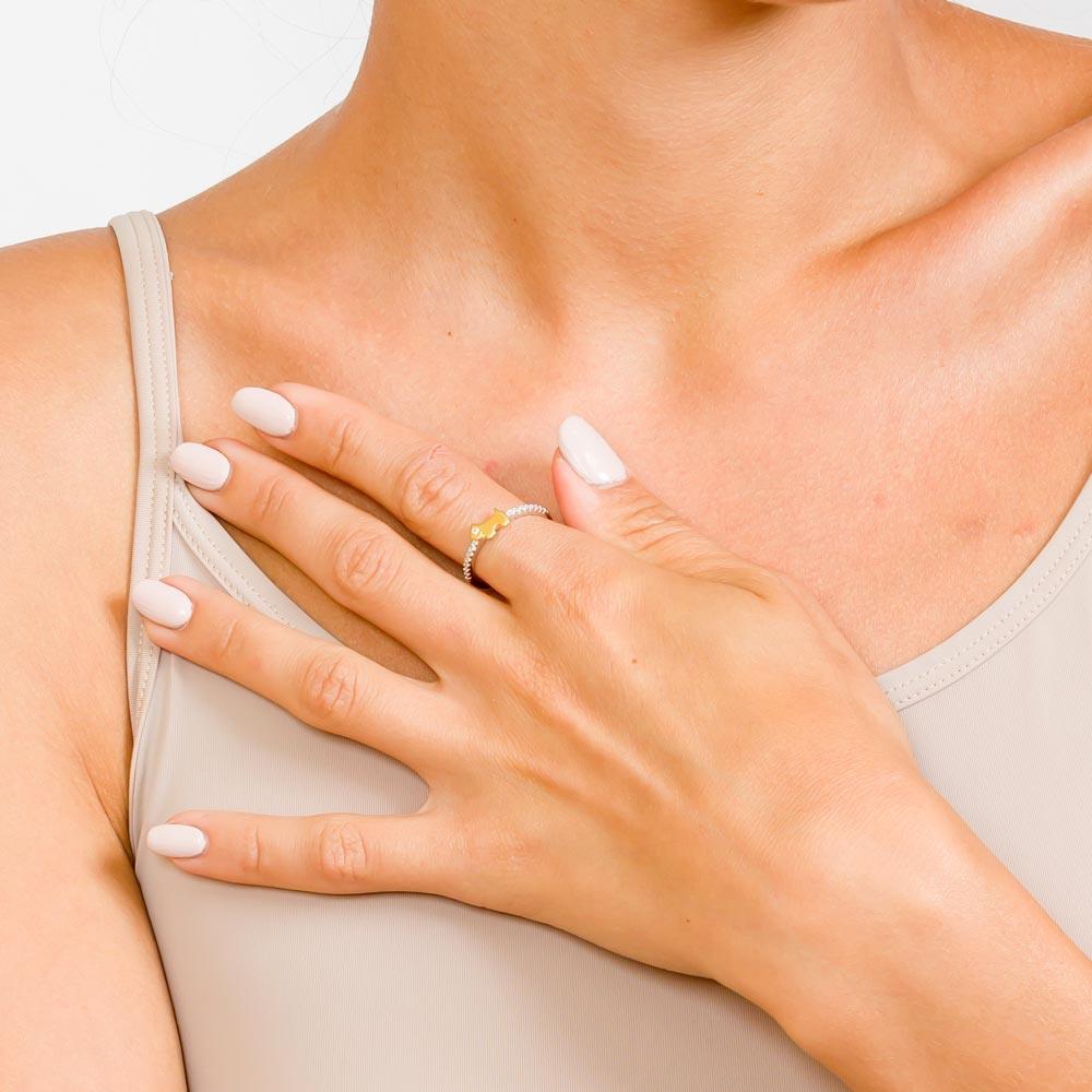 Anillo de perro de dos tonos en plata de ley 925 con cuerpo de circonita - BGR01295