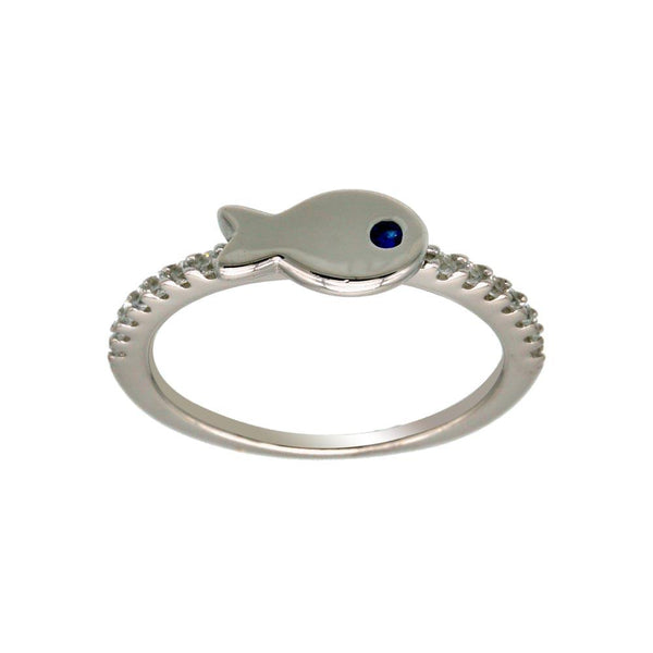 Rhodium Plated 925 Sterling Silver Fish Ring with CZ Shank - BGR01296 | Silver Palace Inc.