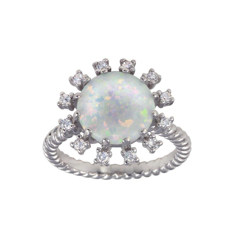Rhodium Plated 925 Sterling Silver Round Flower Opal Stone Ring - BGR01297 | Silver Palace Inc.