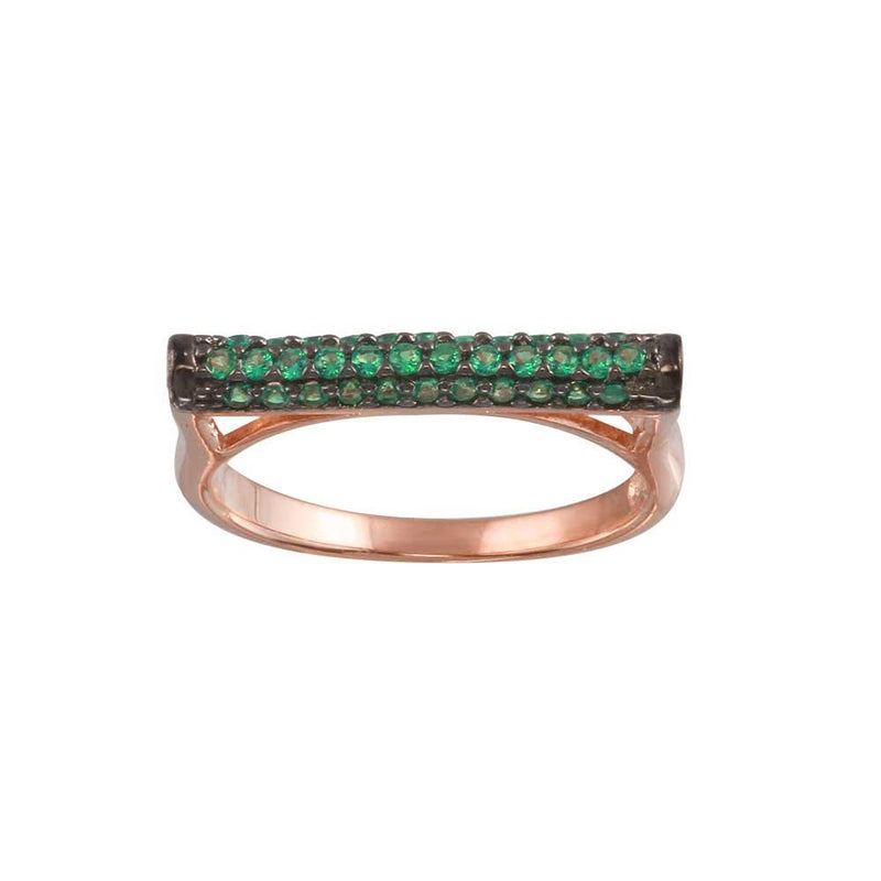Silver 925 Rose Gold Plated Green CZ Ring - BGR01298 | Silver Palace Inc.