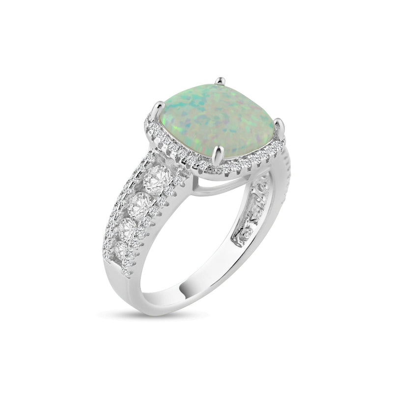 Rhodium Plated 925 Sterling Silver Opal Stone With CZ Ring - BGR01314 | Silver Palace Inc.