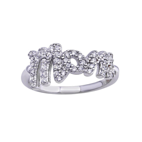 Rhodium Plated 925 Sterling Silver CZ Mom Ring - BGR01301 | Silver Palace Inc.