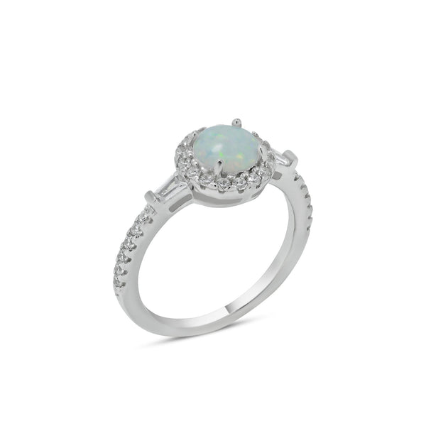 Rhodium Plated 925 Sterling Silver Round Halo Opal CZ Ring - BGR01303 | Silver Palace Inc.