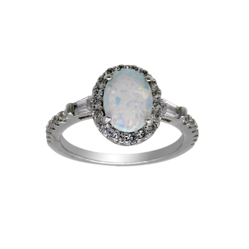 Rhodium Plated 925 Sterling Silver Oval Halo Opal CZ Ring - BGR01304 | Silver Palace Inc.