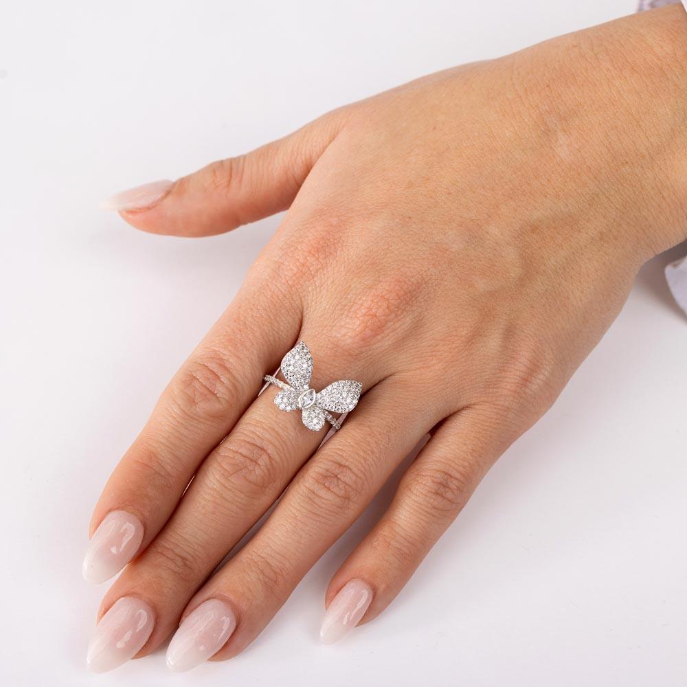 Anillo de mariposa con circonitas cúbicas en plata de ley 925 rodiada - BGR01306