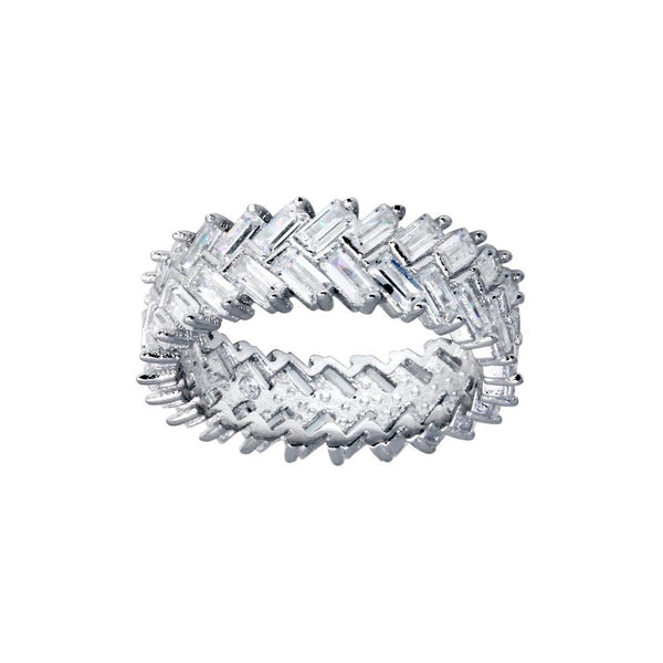 Rhodium Plated 925 Sterling Silver Baguette CZ Ring - BGR01307 | Silver Palace Inc.