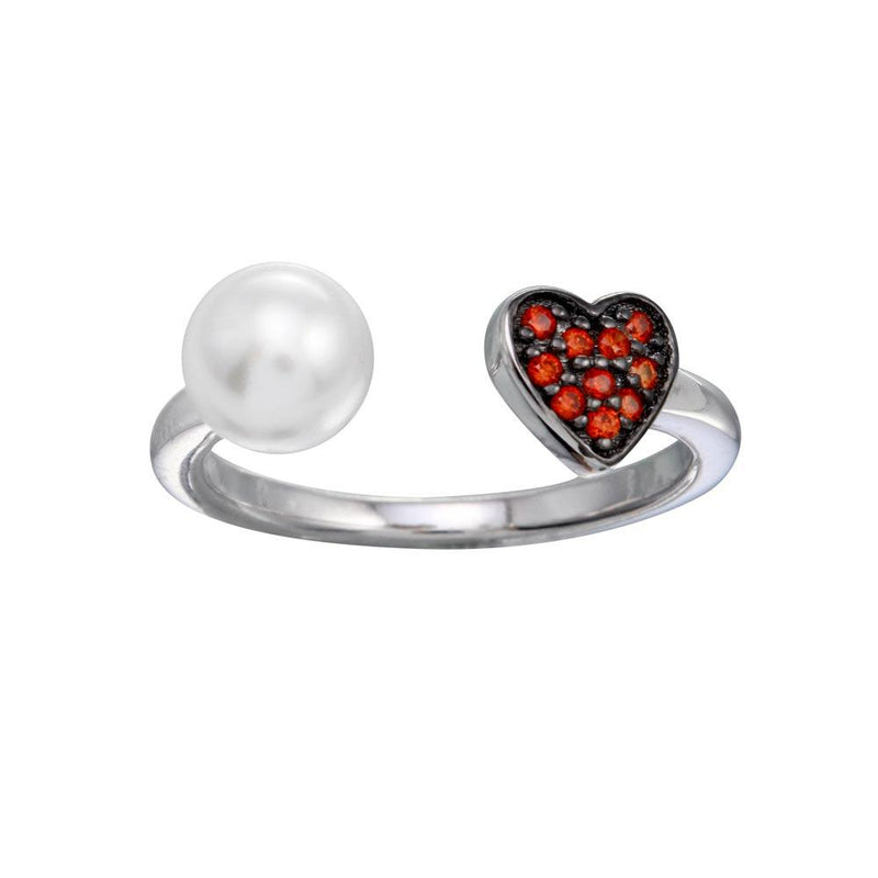 Silver 925 Open End Synthetic Pearl CZ Heart Ring - BGR01310 | Silver Palace Inc.