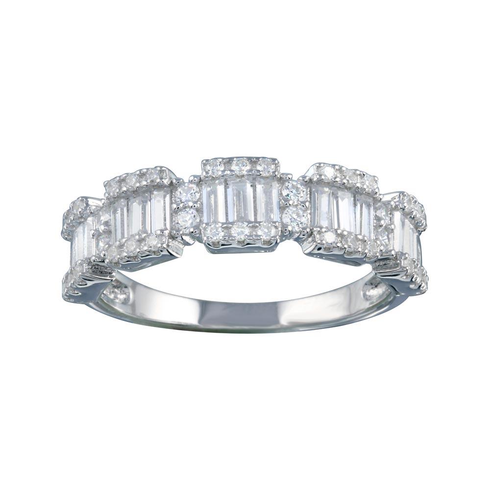 Rhodium Plated 925 Sterling Silver 5 Station Baguette CZ Ring - BGR01312 | Silver Palace Inc.