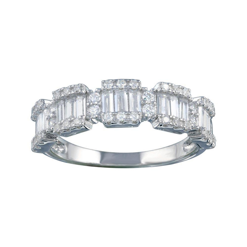 Rhodium Plated 925 Sterling Silver 5 Station Baguette CZ Ring - BGR01312 | Silver Palace Inc.