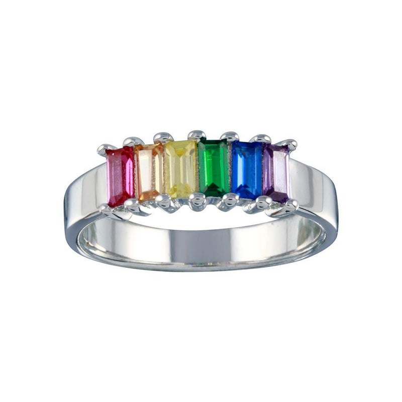 Rhodium Plated 925 Sterling Silver Multicolor Baguette CZ Ring - BGR01313 | Silver Palace Inc.