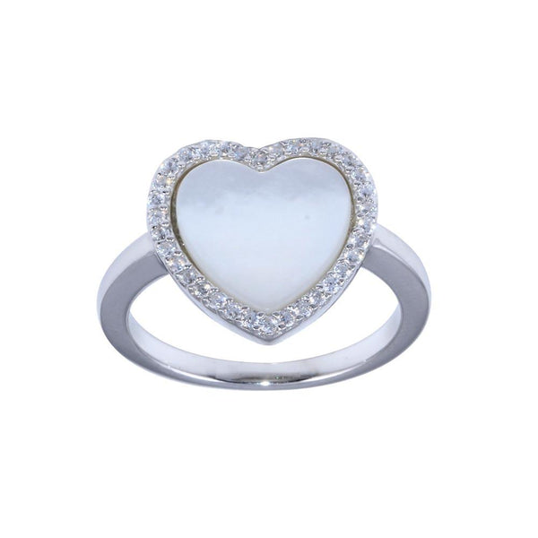 Rhodium Plated 925 Sterling Silver Opal Stone Heart With CZ Ring - BGR01315 | Silver Palace Inc.