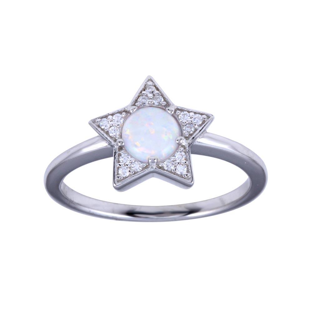 Rhodium Plated 925 Sterling Silver Opal Stone Star With CZ Ring - BGR01316 | Silver Palace Inc.