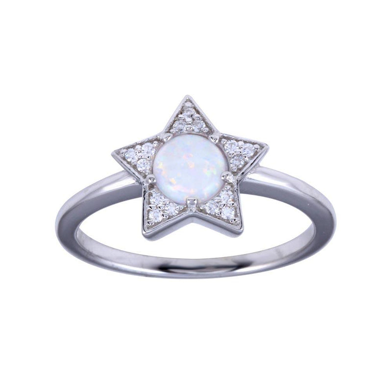 Rhodium Plated 925 Sterling Silver Opal Stone Star With CZ Ring - BGR01316 | Silver Palace Inc.