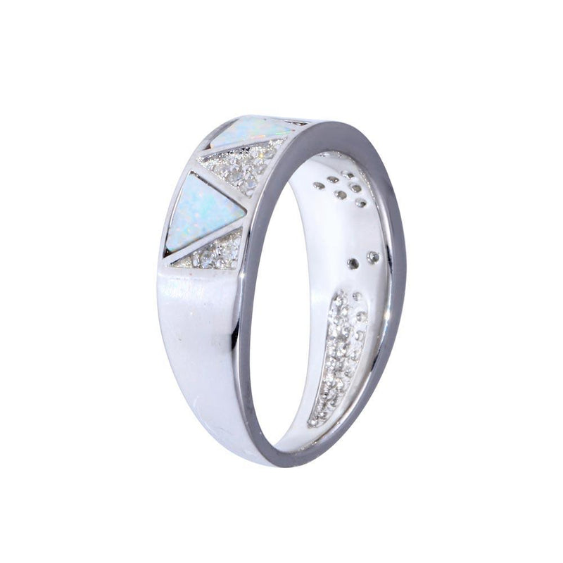 Rhodium Plated 925 Sterling Silver Opal Stone Triangle With CZ Ring - BGR01317