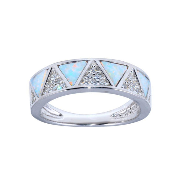 Rhodium Plated 925 Sterling Silver Opal Stone Triangle With CZ Ring - BGR01317 | Silver Palace Inc.