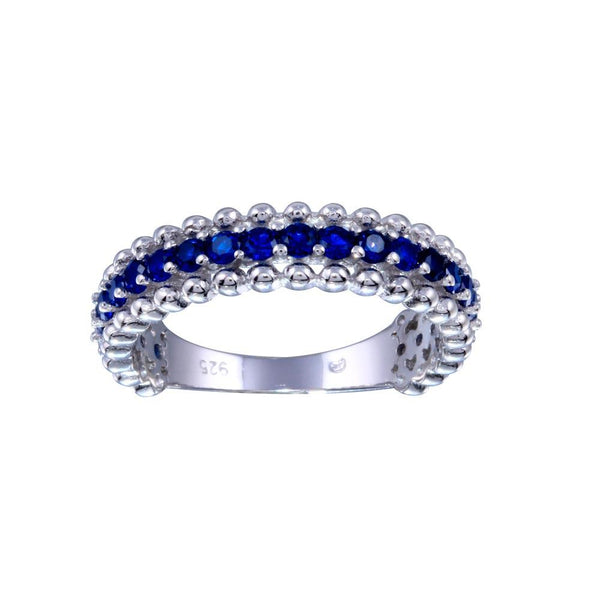 Rhodium Plated 925 Sterling Silver Blue CZ Ring - BGR01318BLU | Silver Palace Inc.
