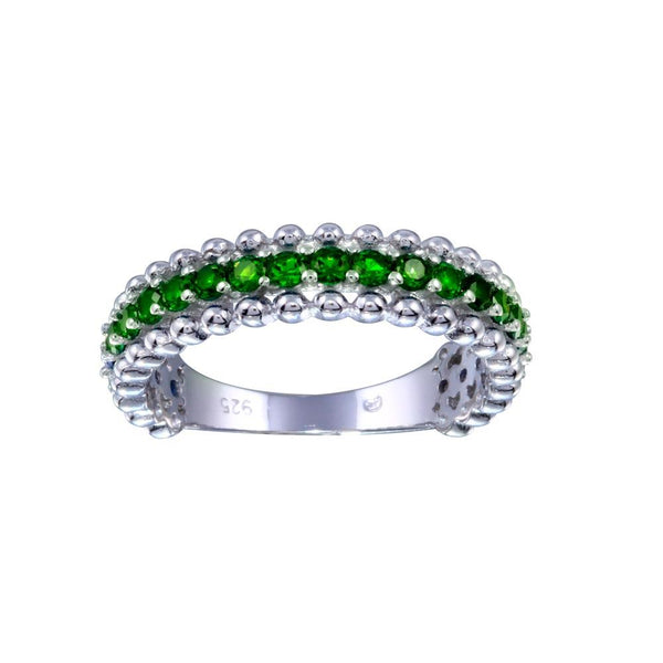 Rhodium Plated 925 Sterling Silver Green CZ Ring - BGR01318GRN | Silver Palace Inc.