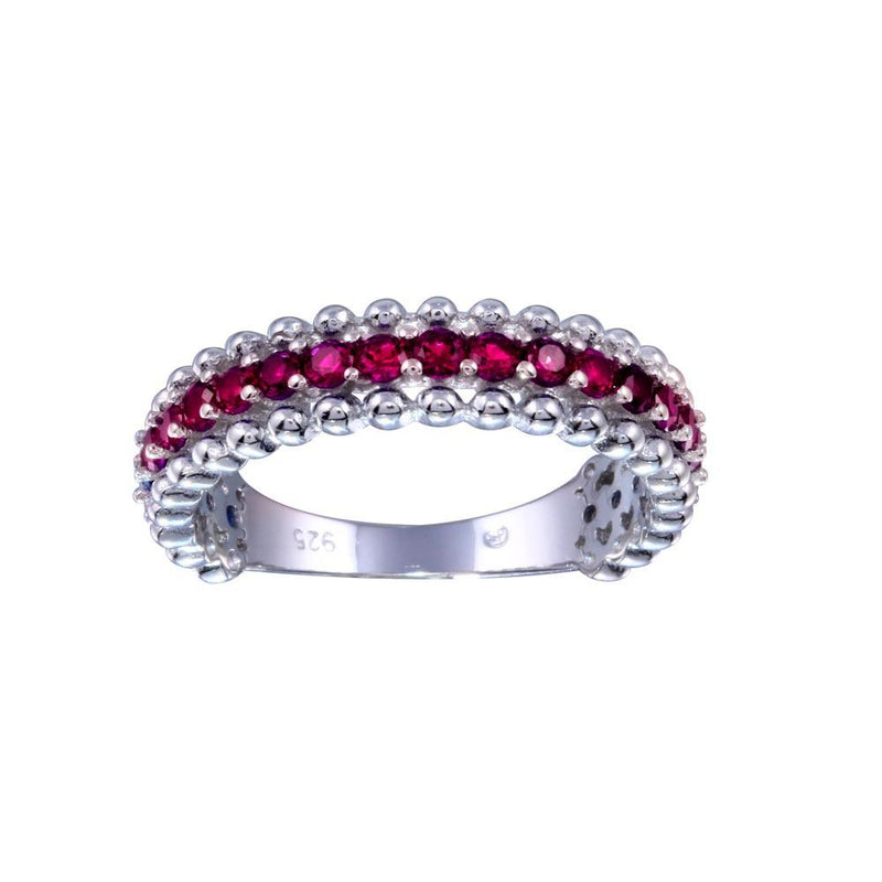 Rhodium Plated 925 Sterling Silver Red CZ Ring - BGR01318RED | Silver Palace Inc.