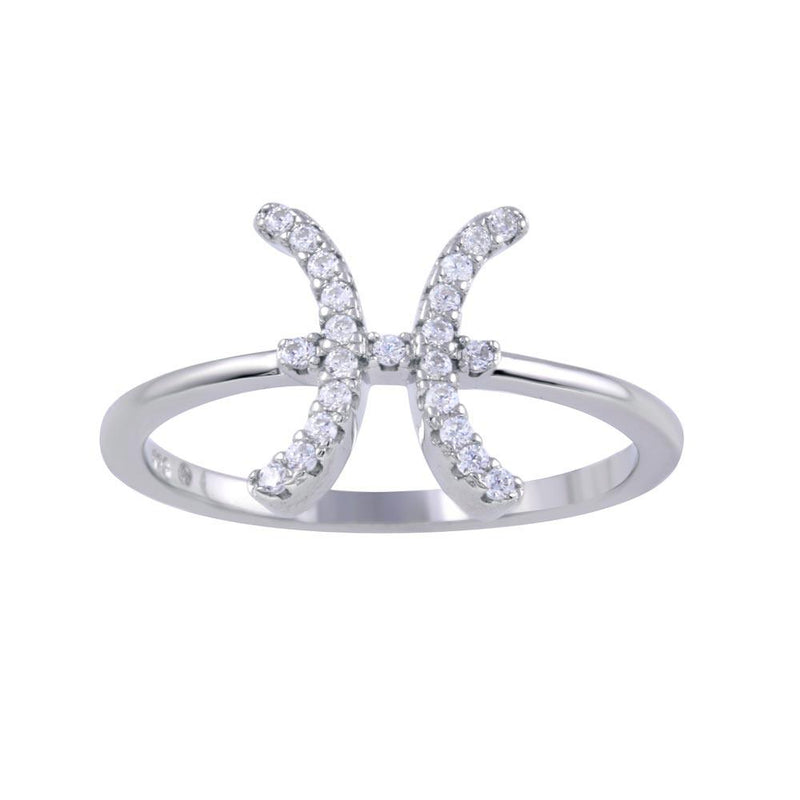 Rhodium Plated 925 Sterling Silver Pisces CZ Zodiac Sign Ring - BGR01320 | Silver Palace Inc.