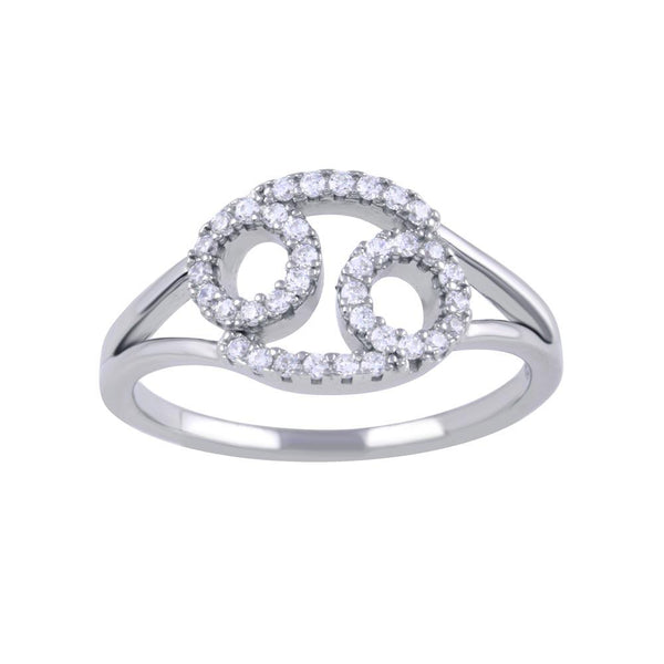 Rhodium Plated 925 Sterling Silver Cancer CZ Zodiac Sign Ring - BGR01326 | Silver Palace Inc.