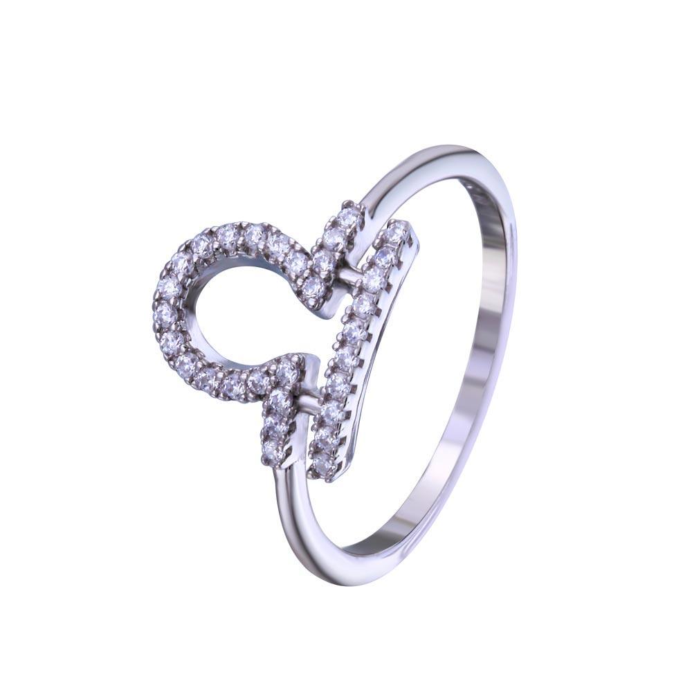Anillo de plata de ley 925 rodiada con circonita cúbica y signo del zodiaco Libra - BGR01328