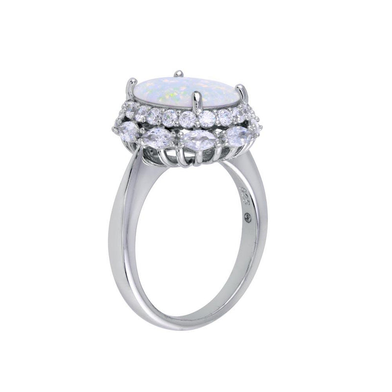 Rhodium Plated 925 Sterling Silver Opal and Clear CZ Ring - BGR01332